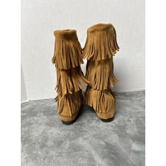 Minnetonka Womens Triple Fringe Suede moccasin Boots Size 7 Mid-calf NWO… - Picture 4 of 10